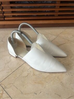 Vince White Leather Pointed Toe D’Orsay Flats | Minimalist Slip-On Shoes